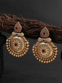 Adwitiya - Women Gold Plated Stone Studded Pearl Beaded Earrings