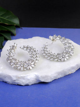 Adwitiya - Women Rhodium Plated CZ Stone Studded Earrings