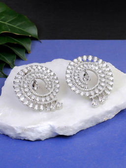 Adwitiya - Women Rhodium Plated CZ Stone Studded Round Earrings