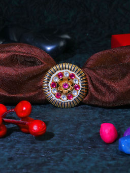 Adwitiya - Women 24Ct Gold-Plated Stone-Studded Handcrafted Flower Finger Ring