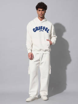 Griffel - White Text Logo Printed Oversized Hoodie