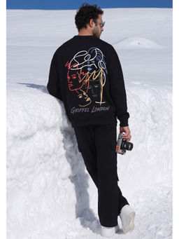 Griffel - Black Graphic Printed Oversized Sweatshirt