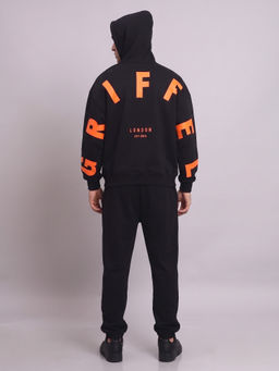 Griffel - Black Text Printed Oversized Hoodie