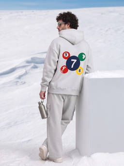 Griffel - Grey Text Printed Oversized Hoodie