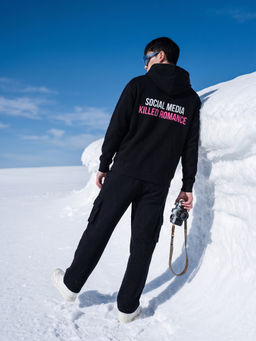 Griffel - Black Text Printed Oversized Hoodie