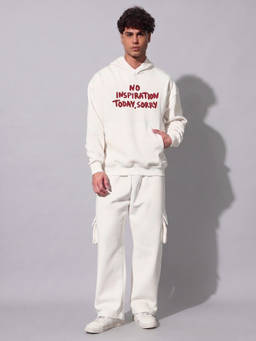 Griffel - White Text Printed Oversized Hoodie
