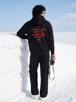 Griffel - Black Text Printed Oversized Hoodie