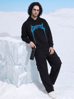 Griffel - Black Graphic Printed Oversized Hoodie