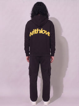 Griffel - Black Text Printed Oversized Hoodie