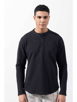GRITSTONES - Men Black Full Sleeves Henley Neck T-shirt