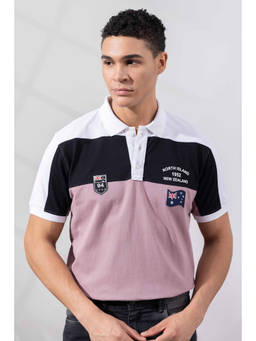 GRITSTONES - Men Pink Cotton Half Sleeves Colorblock Polo T-shirt