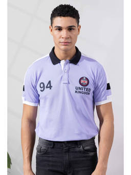 GRITSTONES - Men Lavender Cotton Half Sleeves Text Printed Polo T-shirt