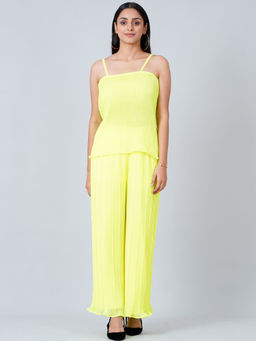 First Resort by Ramola Bachchan - Neon Green Camisole And Pleated Palazzo (Set of 2)