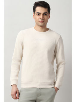 Peter England - Men White Textured Crew Neck Sweatshirt