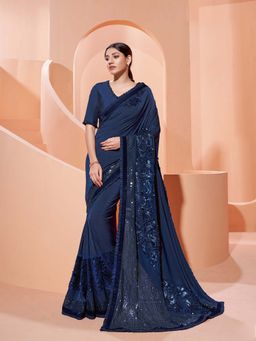 Odette - Royal Blue Elegant Lycra Saree with Unstitched Blouse