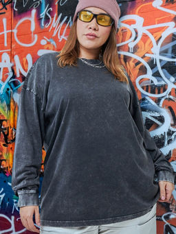 Bewakoof - Womens Black Oversized Plus Size Acid Wash T-shirt