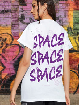 Bewakoof - Women's White Space Graphic Printed Boyfriend T-shirt