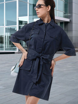 Bewakoof - Women's Blue Oversized Shirt Dress