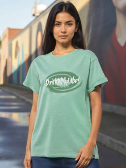Bewakoof - Air 1.0 Women's Granite Green Dont Kill My Vibe Typography Boyfriend T-shirt