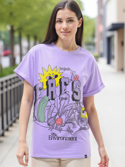 Bewakoof - Air 1.0 Women's Purple Goodness of Fresh Graphic Printed Boyfriend T-shirt
