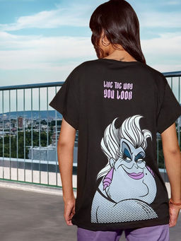 Bewakoof - Official Disney Women's Black Ursula Stare Graphic Printed Boyfriend T-shirt