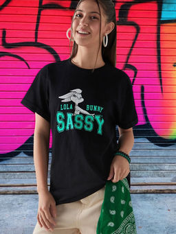 Bewakoof - Air 1.0 Looney Tunes Women's Black Sassy Graphic Printed Boyfriend T-shirt