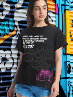 Bewakoof - Air 1.0 Women's Black Say so Typography Boyfriend T-shirt