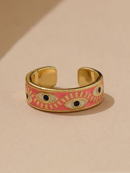 Pipa Bella by Nykaa Fashion - Pink & Blue Enamel Evil Eye Adjustable Ring (One Size)