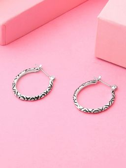 Estele - Rhodium Plated Oxidized Patterned Hoop Earrings for Women