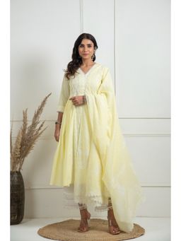 JS Label  - JS LABEL Pastel Yellow Hand Block Printed Mulmul Dupatta