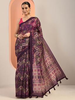 Libas - Multi-Color Ethnic Printed Tassels Border Saree with Unstitched Blouse