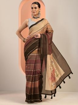 Libas - Multi-Color Ethnic Motif Printed Tassels Border Saree with Unstitched Blouse