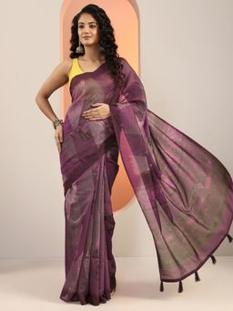 Libas - Purple Ethnic Motif Printed Tassels Border Saree with Unstitched Blouse