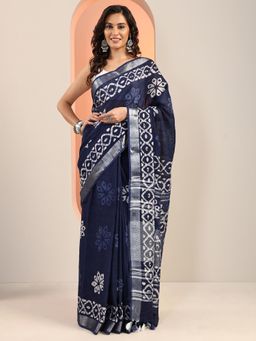 Libas - Indigo Ethnic Motif Printed Saree with Unstitched Blouse