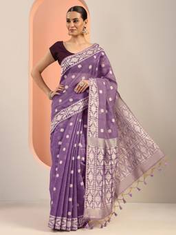Libas - Lavender Woven Tassels Border Saree with Unstitched Blouse