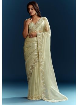 KALKI FASHION - Light Pista Organza Embellished Cut dana Saree with Unstitched Blouse