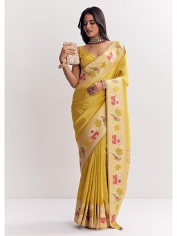 KALKI FASHION - Yellow Dola Silk Pathani Dollar Butti Saree with Unstitched Blouse