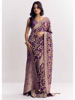 KALKI FASHION - Purple Shaded Georgette Zari Jaal Work Saree with Unstitched Blouse