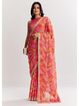 KALKI FASHION - Pink Printed Tissue Zari Mirror And Cut dana Saree with Unstitched Blouse