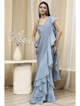 Biba - Women Embellished Party Saree with Stitched Blouse