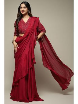 Biba - Women Embroidered Ready To Wear Saree with Stitched Blouse