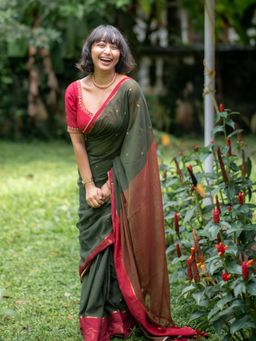 Suta - Green Pure Cotton Saree without Blouse