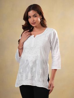 CLUB LOOM - Women White Embroidery Chikankari Tunic