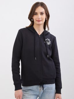 Spykar - Black Relaxed Fit Casual Hoodie for Women