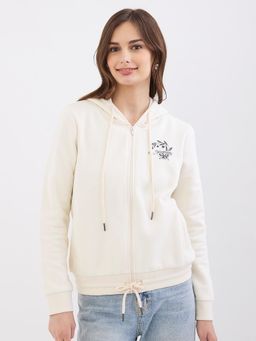 Spykar - New Off White Relaxed Fit Casual Hoodie for Women
