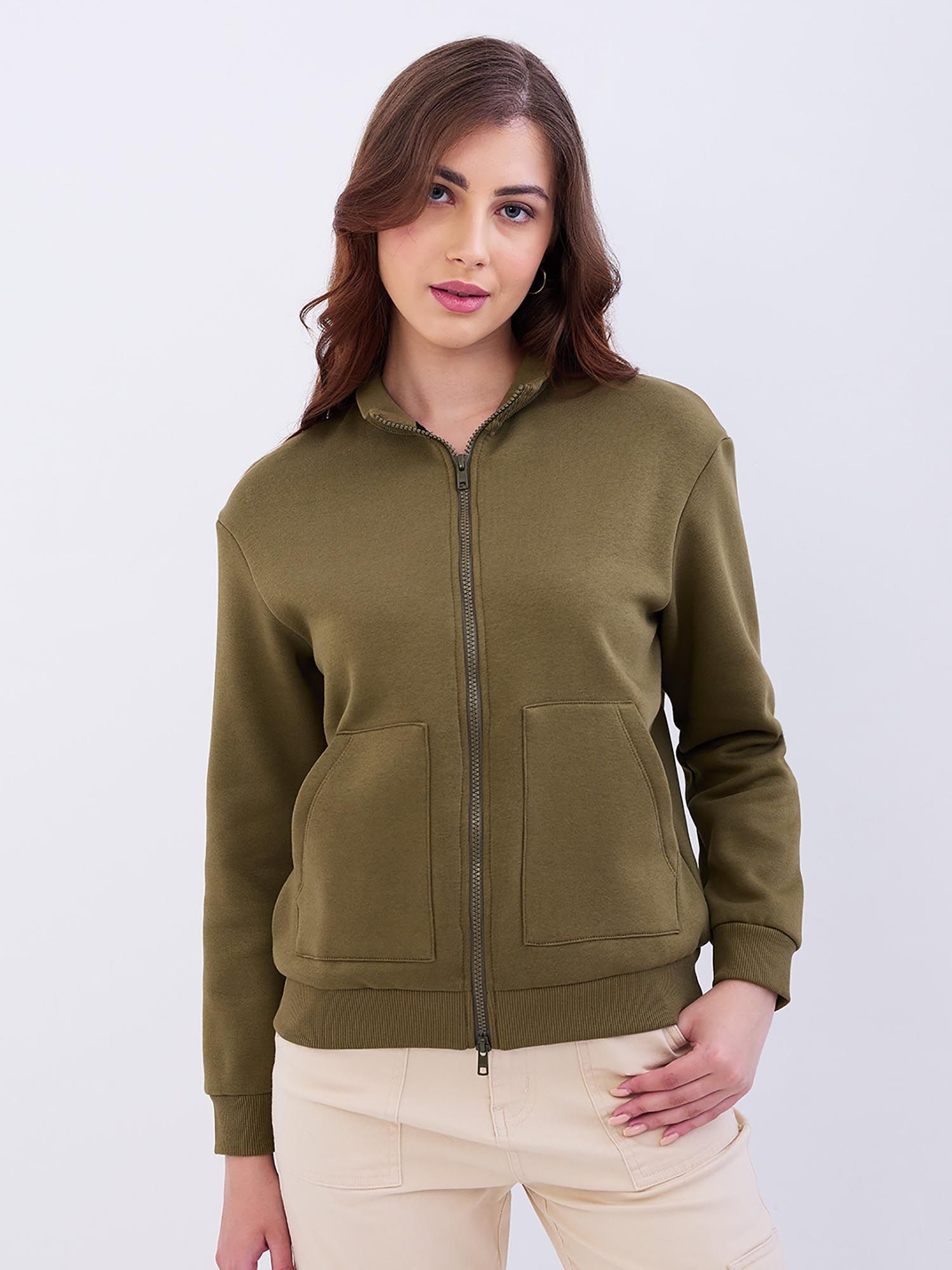 spykar Dark Olive Green Relaxed Fit Casual Jacket for Women-picture-13