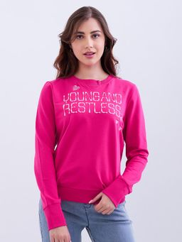 Spykar - Luminous Pink Relaxed Fit Casual Sweatshirt for Women