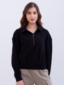 Spykar - Black Relaxed Fit Casual Sweatshirt for Women