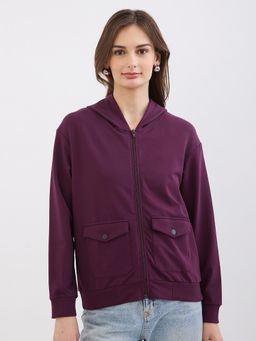 Spykar - Wine Regular Fit Casual Hoodie for Women