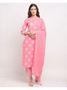 Rajnandini - Baby Pink Pure Cambric Cotton Jaipuri Printed Kurta With Dupatta (Set of 3)
